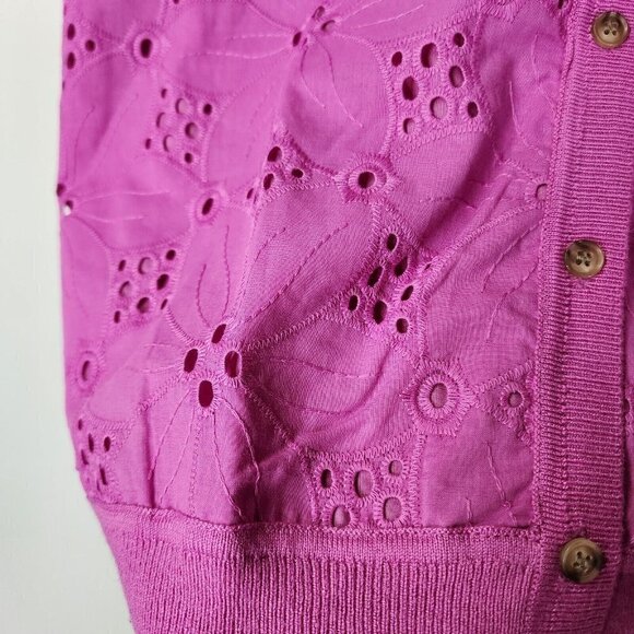 NEW Ann Taylor Mixed Media Eyelet Ann Cardigan Button Down Purple Pink XXL - Picture 5 of 12